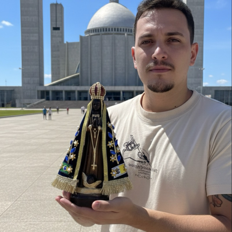 Imagem Nossa Senhora Aparecida de Gesso com Acabamento em Resina e Manto decorado com Pérolas - 25cm - Fé - Devoção em Oferta na Shopee