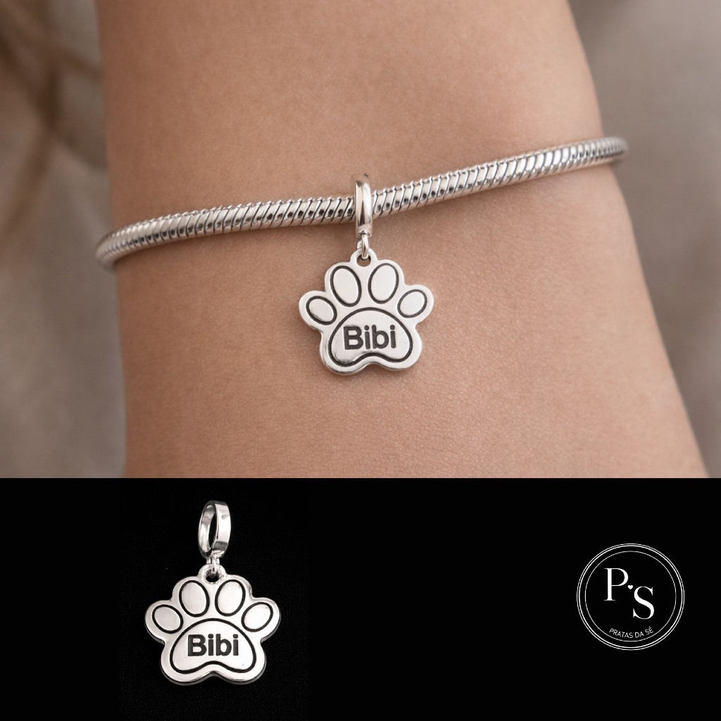 Berloque Pet Com Nome Personalizado Prata 925 Legítima.