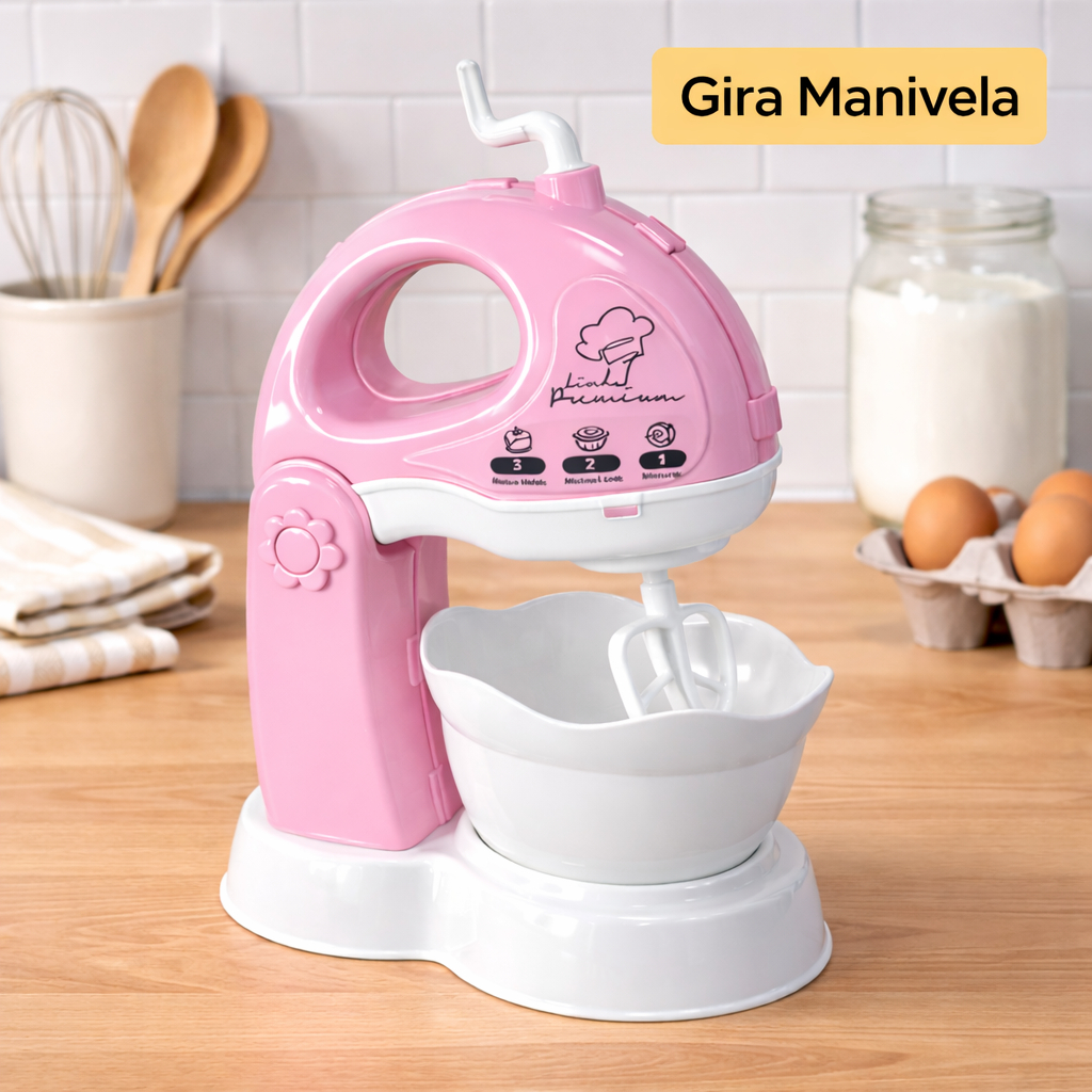 Batedeira De Brinquedo Infantil Cozinha Faz De Conta Gira Manivela Educativo