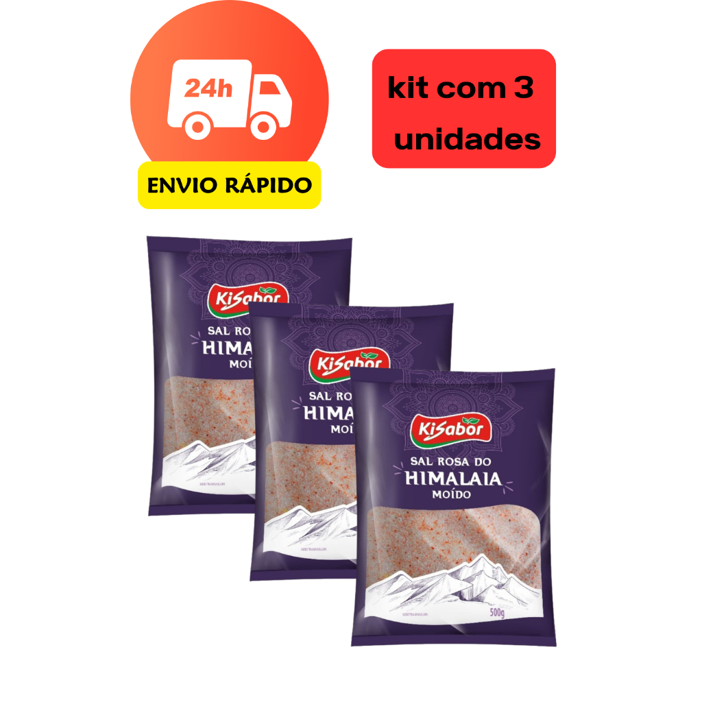 Kit 3 Unidades Sal Rosa do Himalaia Kisabor 500g – Natural, Saudável, Gourmet e Econômico