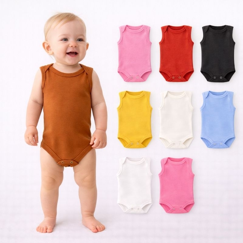 Body Bebê Regata 100% Algodão Suedine Sem Manga Menina Menino Neutro Verão Liso Recem Nascido