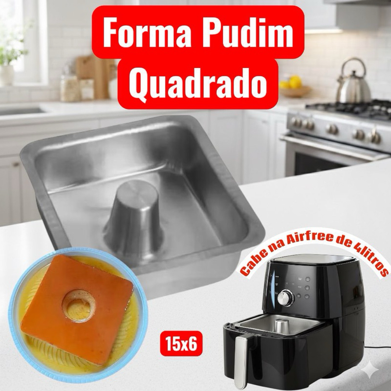 Forma Media Pudim Quadrado 15x6 cabe em Aierfree em Oferta na Shopee