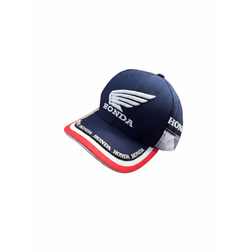 Boné Moto Velocidade Motociclismo Racing Azul Preto Vermelho Aba Curva