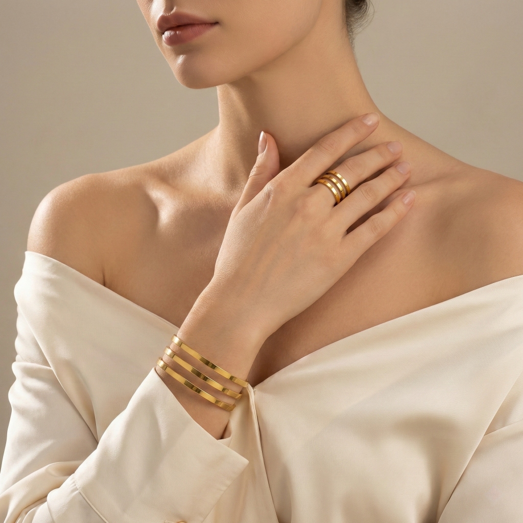 Kit Conjunto Bracelete E Anel 3 Fios Presente Feminino Banhado a Ouro 18k ou Prata 925 em Oferta na Shopee