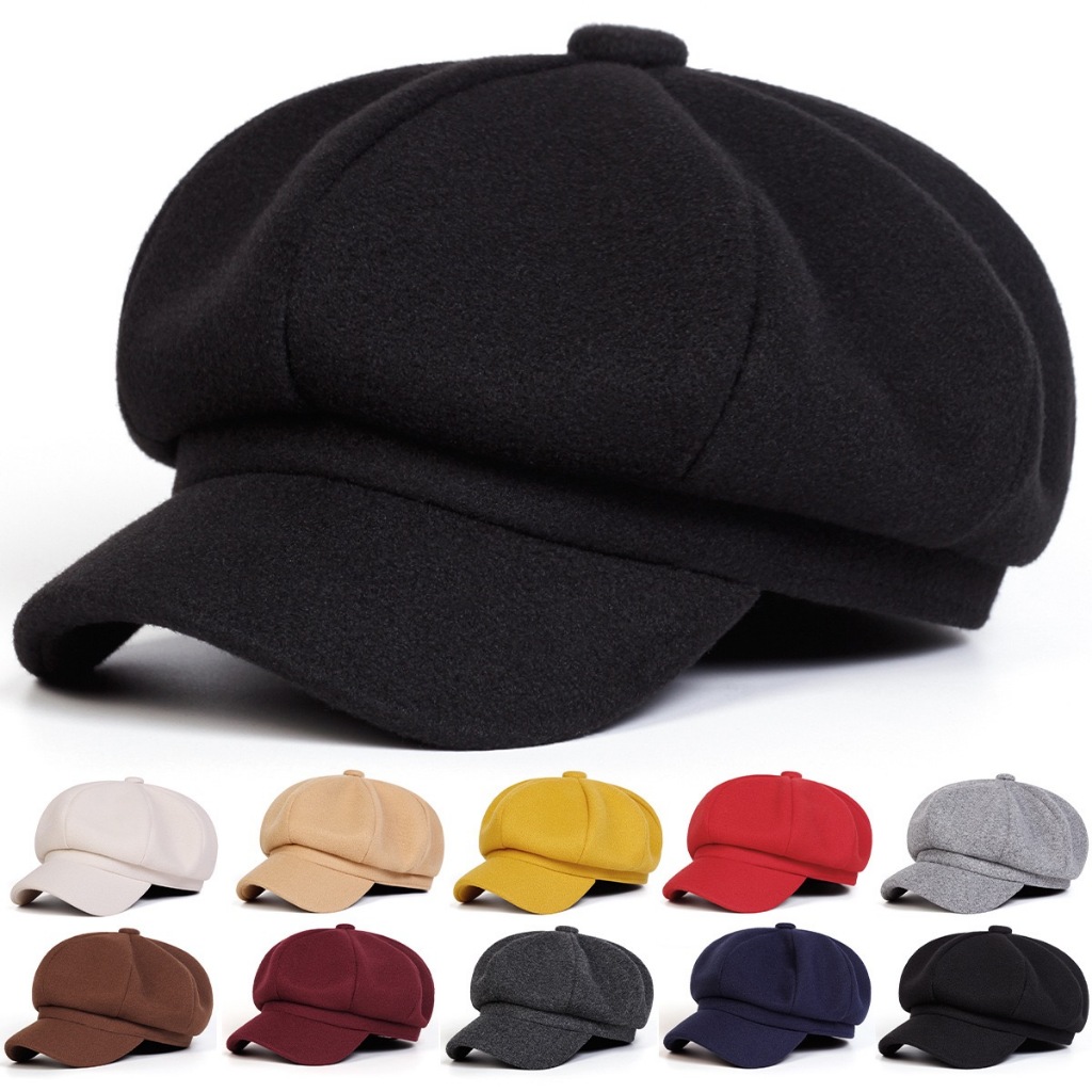 Gorro Boina Feminina de Lã Estilo Retro Octogonal Ajustável Chapéu de Pintor Fashion Outono Inverno Cor Sólida em Oferta na Shopee