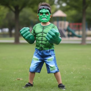 Fantasia Hulk + 2 Máscara Plástica e E.V.A. + Par de Luvas Soco Hulk