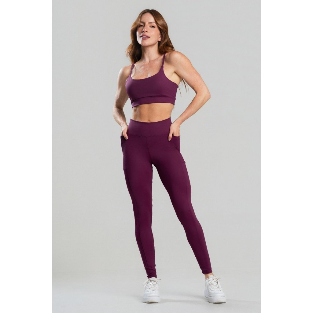 Conjunto Fitness Feminino Calça Legging Com Bolso + Top Alcinha Academia Yoga Academia Crossfit