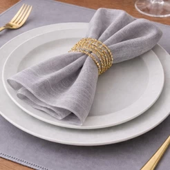 Kit com 8 Guardanapos de Boca em Tecido Voil Flame Gaze de Linho Transparente 35x35cm – Elegância e Sofisticação