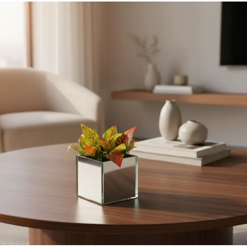 Vaso Espelhado Planta artificial Decoração Enfeite Casa Dia da Mulher Mães Planta artificial Vaso Vidro