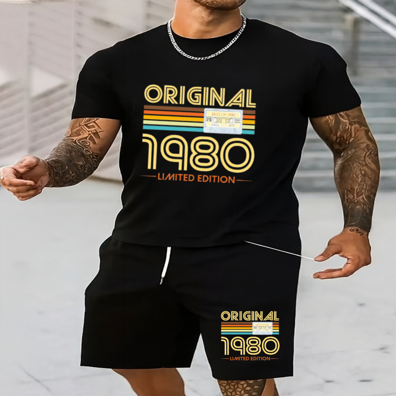 Conjunto Masculino Original 1980 camiseta e short estampa todos os tempos vintage urbana visual moderno e estiloso