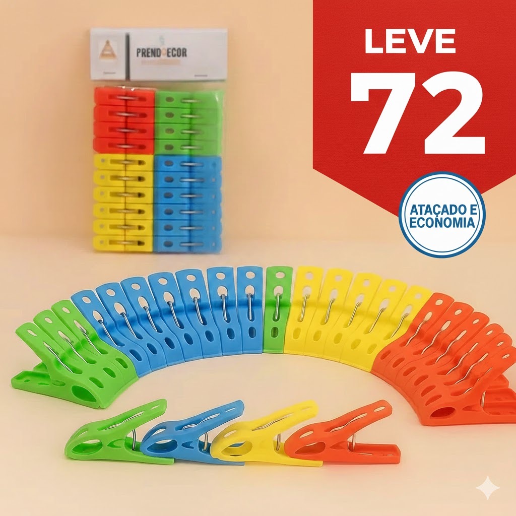 Prendedor de Roupas Colorido de Plástico com Peças - Compacto e Durável
