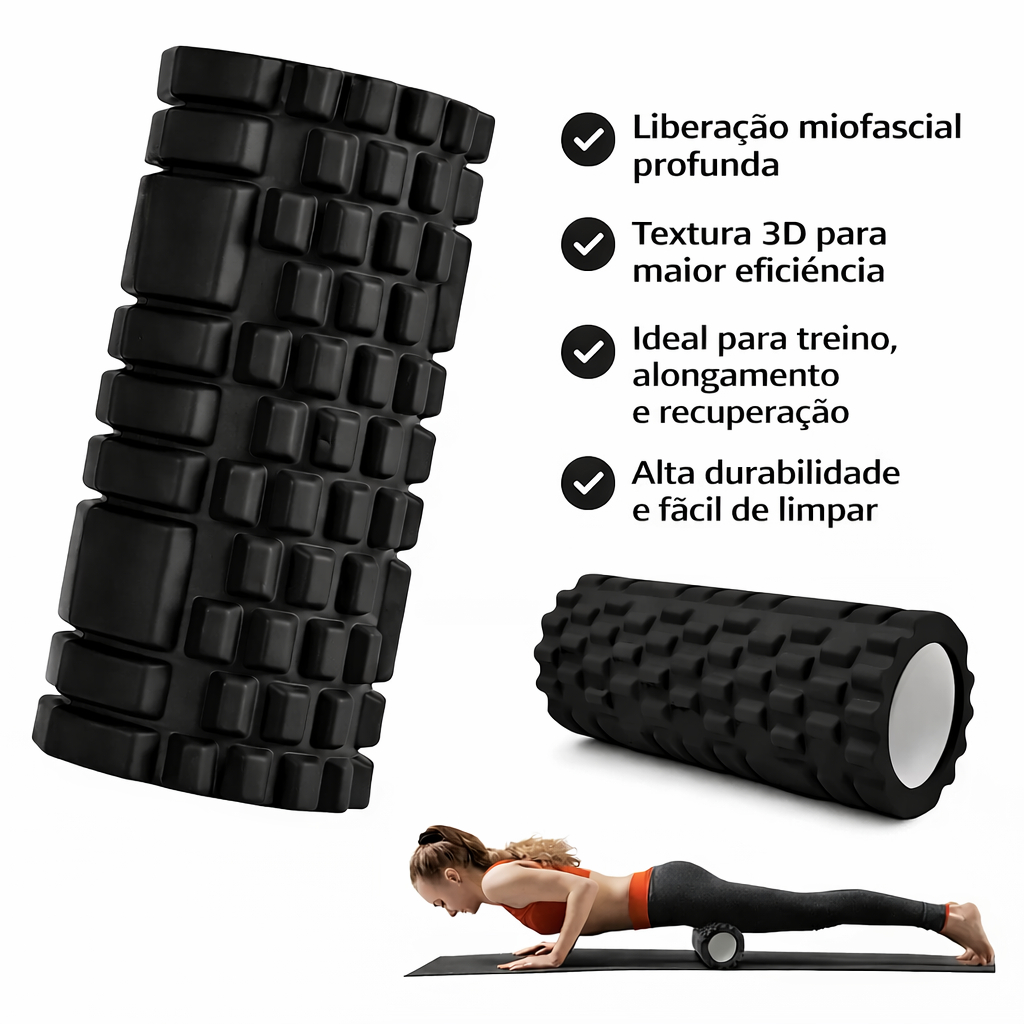 Imagem ROLO PARA LIBERAÇÃO MIOFASCIAL YOGA PILATES FUNCIONAL 45X14CM PRETO OU CINZA