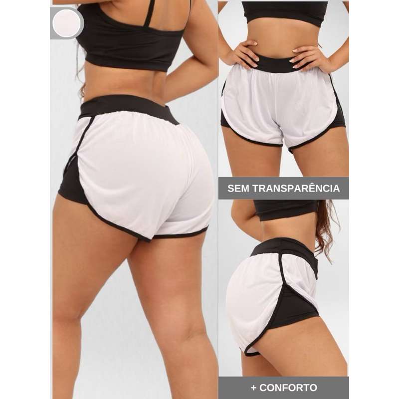 Short Duplo Feminino Academia Cintura Alta Suplex Fitness Treino Corrida 2 Em 1 em Oferta na Shopee