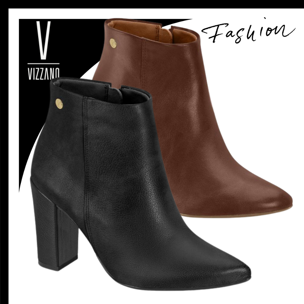 Bota Vizzano Cano Curto Salto Bloco Alto Bico Fino com Zíper Confortável Feminina Elegante em Oferta na Shopee