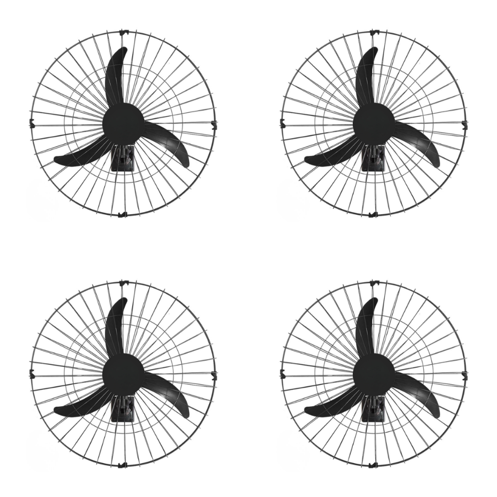Kit 4 Ventiladores de Parede 60cm 200W Bivolt 3 Pás Potente Loja Academia Igreja