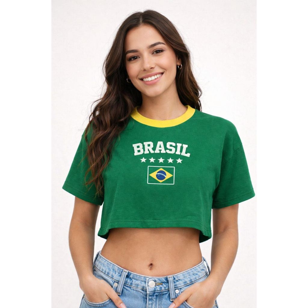 Blusa Cropped Brasil Copa do Mundo com Estilo
