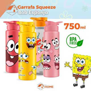 Garrafa Agua Squeeze Bob Esponja 750ml Infantil para Escola Viagem Passeio BPA Free Resistente em Oferta na Shopee