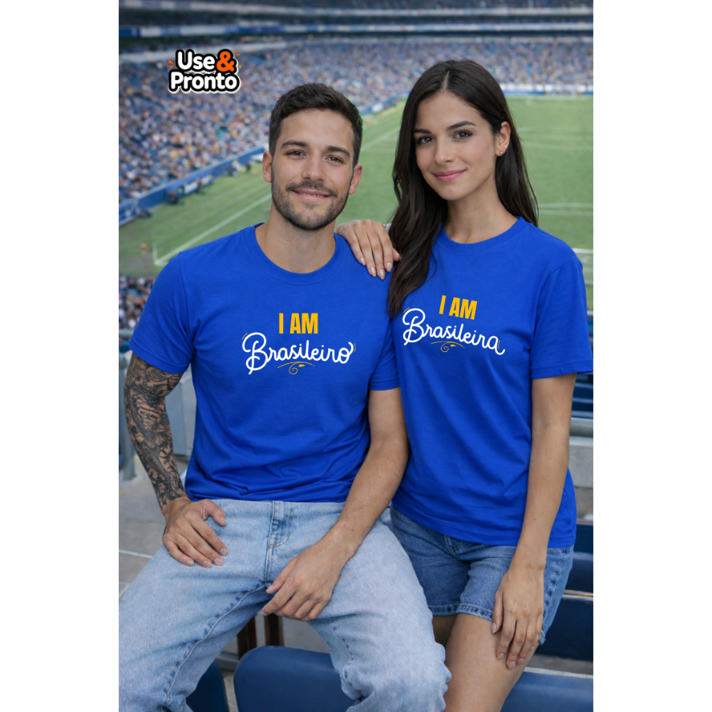 Camiseta Azul I Am Brasileiro Brasileira Brasil Copa Unissex Algodão Copa do Mundo Brasil Futebol