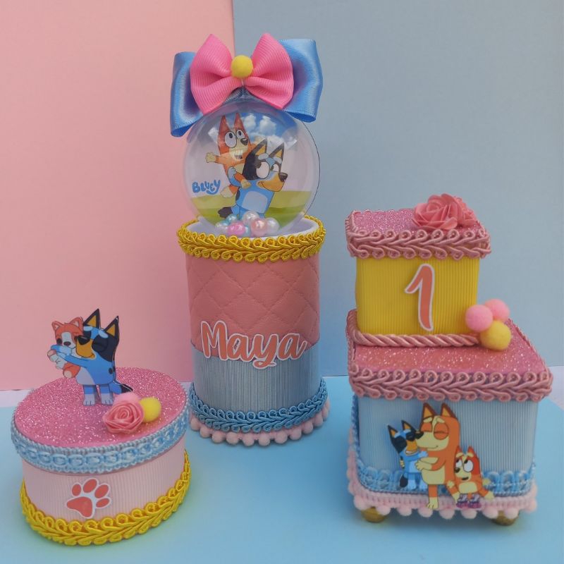 Lembrancinha Personalizada De Luxo Fim De Aniversario Bluey e Bingo 5/10/15 peças Cofrinho Caixinha