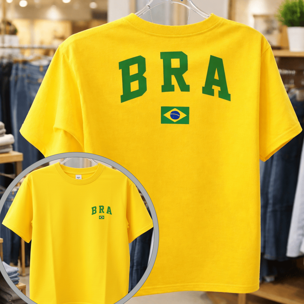 Camiseta Brasil BRA Algodão Premium Estilo Copa Camisa Casual Masculina Feminina