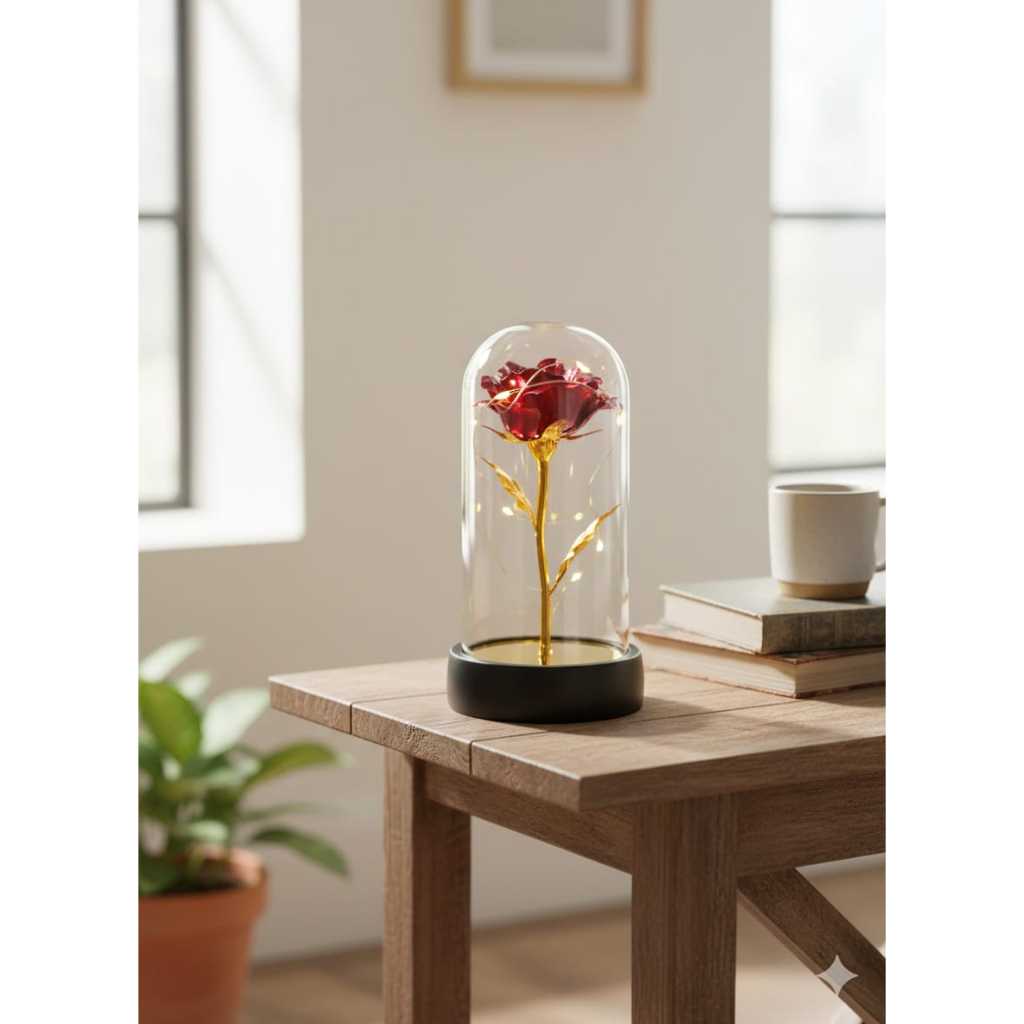 Luminária Cúpula Acrílico A Bela E A Fera GRANDE 15 Cm A Rosa Encantada + Embalagem de Presente em Oferta na Shopee
