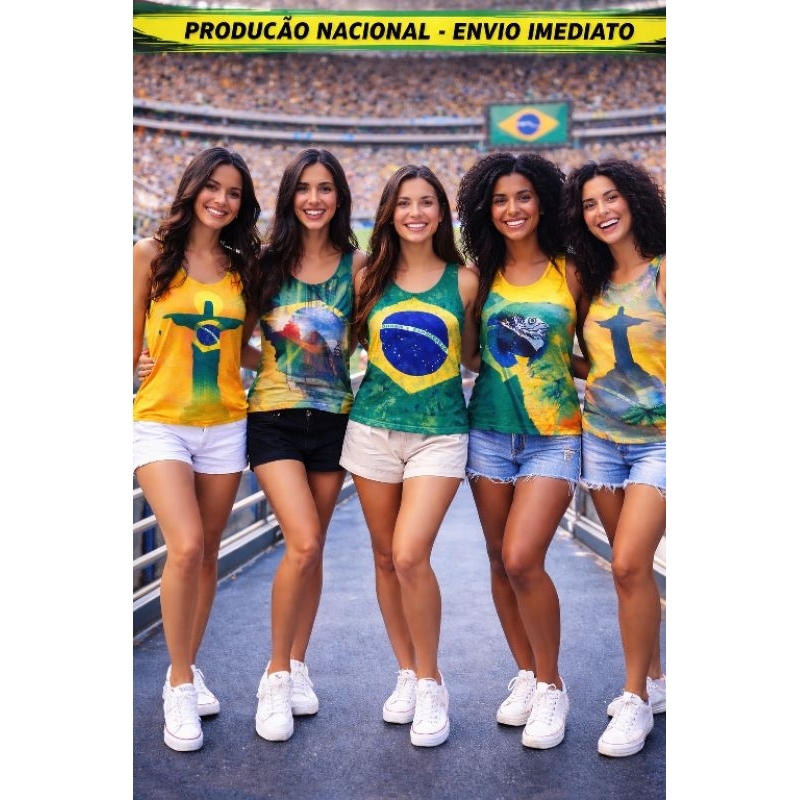 Blusa do Brasil feminina Regata com estampas e cores para torcer na copa do mundo  2026 Brasil costa em renda