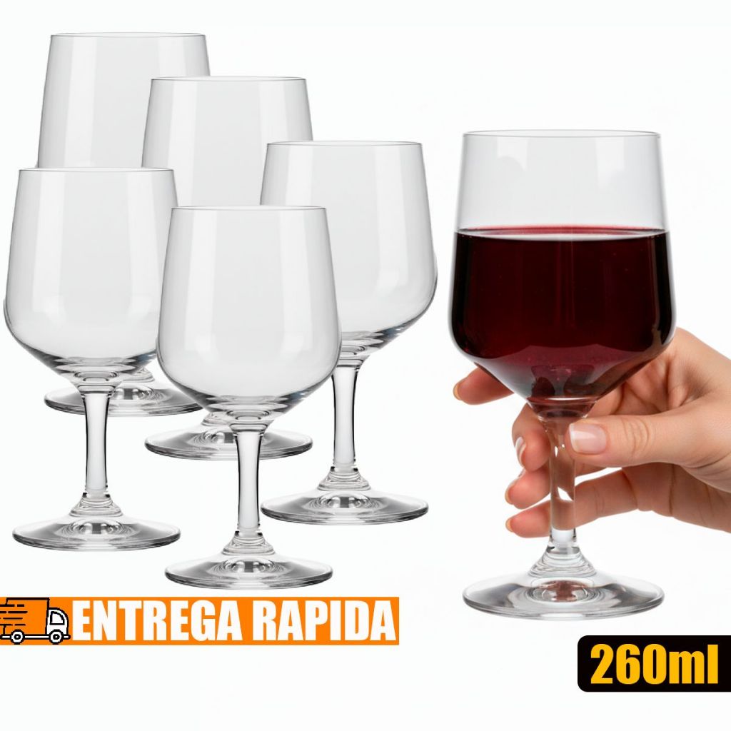 Kit 06 Taças Buffet de Vidro Temperado Vinho Drink 260ml Vidro Resistente Casamento Hotel Degustação em Oferta na Shopee