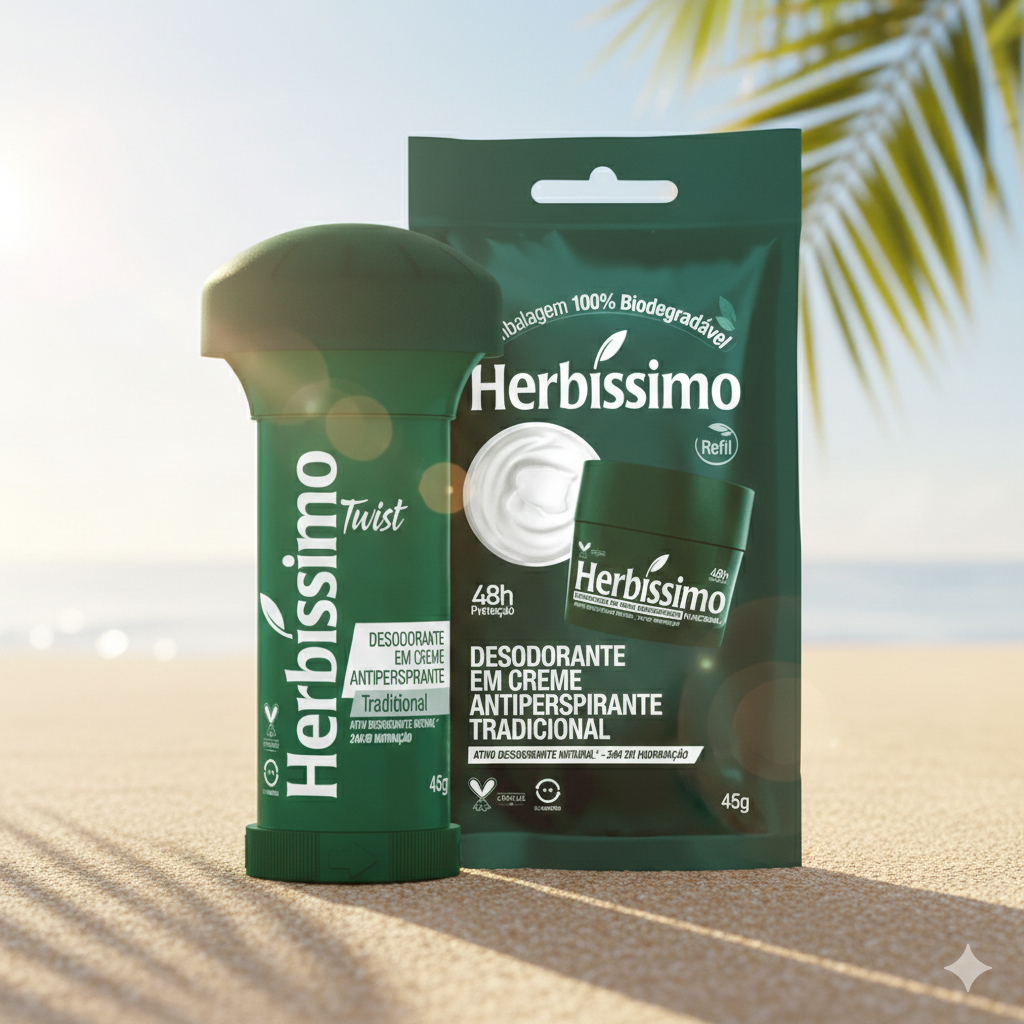 Kit 2 itens - Desodorante Creme Antitranspirante Herbíssimo | Twist + Sachê Refil | Tradicional em Oferta na Shopee