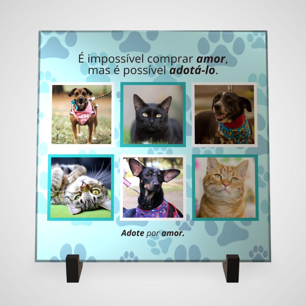 Azulejo Personalizado Pet Shop com Foto e Frase Adote por Amor