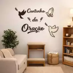Cantinho Oração MDF Decorativo Parede Sala Quarto Presente Religioso Cristã Decoração Ambiente Fé