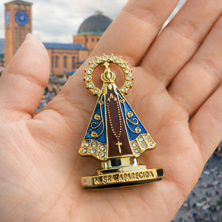 Santinha Nossa Senhora Aparecida Painel Carro Dourada Decorativo Com Fita Dupla Face em Oferta na Shopee