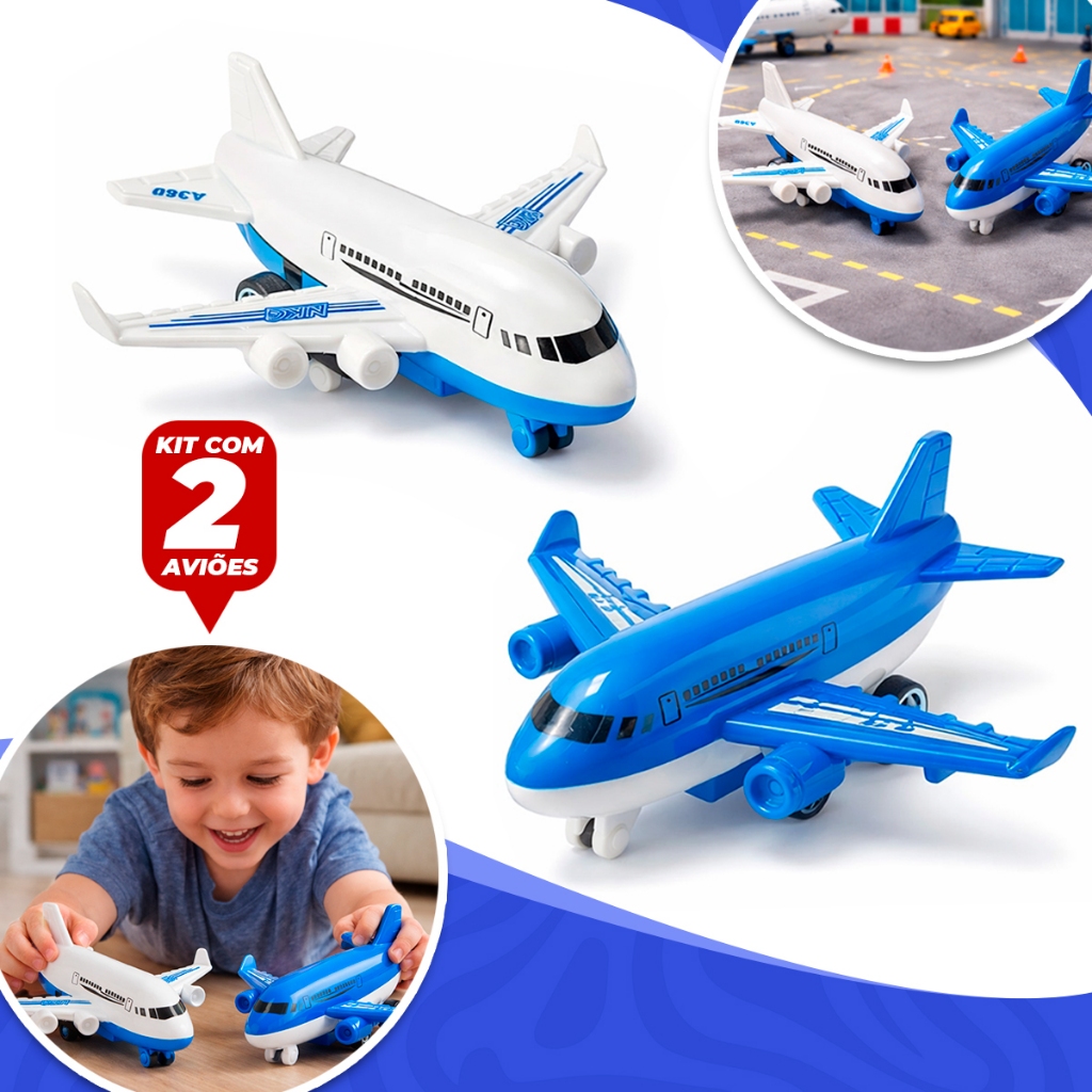 Kit 2 Aviãozinho De Brinquedo Infantil Com Rodinhas Roda De Fricção Interativo Presente Criança em Oferta na Shopee