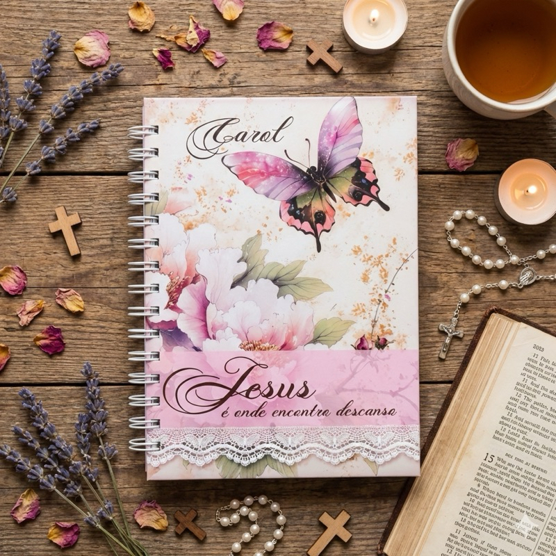 Caderno Personalizado com Nome e Versículos Bíblicos | 130 Páginas | A5 em Oferta na Shopee