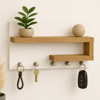 Porta Chaves Organizador com Prateleira decorativa – Design Moderno em MDF Branco e amadeirado em Oferta na Shopee