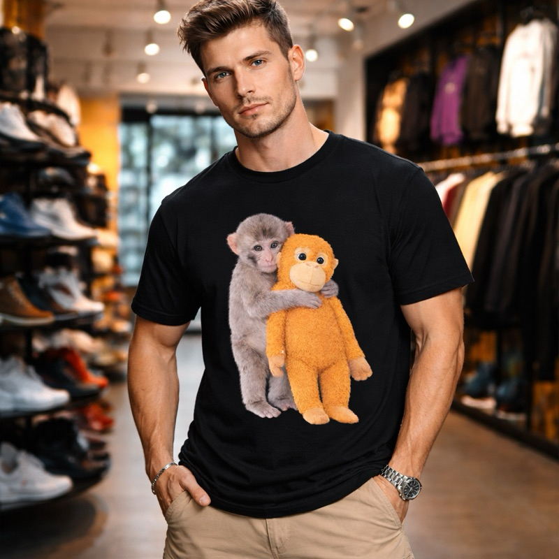 Camiseta Masculina Estilosa 100% Algodão Macaquinho Push 100% Algodão Confortável Caimento Perfeito Envio rápido