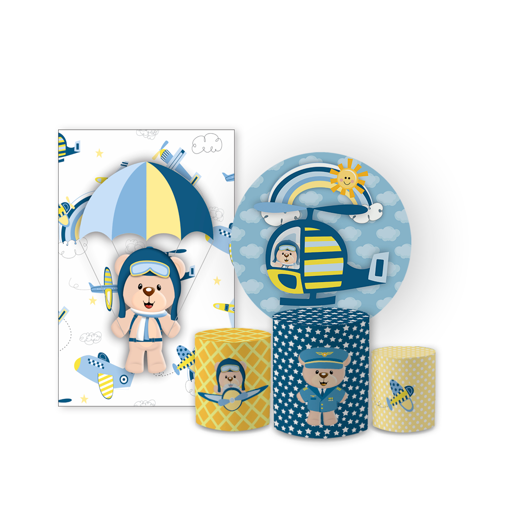 Kit Casadinho Festa +Trios Capa De Cilindro Tecido Sublimado Helanca Premium Ursinho Baloeiro Kid's.