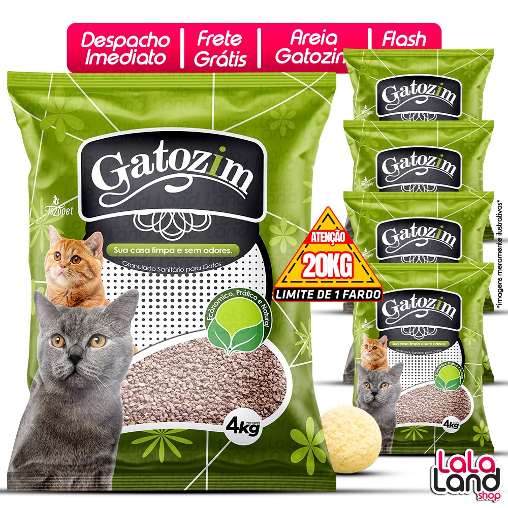 Kit 5 Pacotes Fardo de Granulado de Argila Gatozim Areia de Gato Forma Torrões Alta Absorção 20KG - ENVIO IMEDIATO em Oferta na Shopee