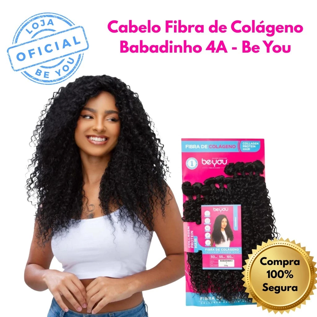 Cabelo Fibra de Colágeno Babadinho 2C Cacheado 60cm Mega Hair Profissional 320g 10 telas Be You