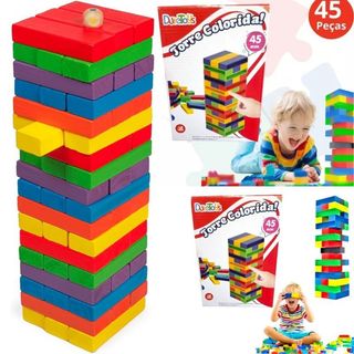 Brinquedo Educativo Caiu Perdeu Jogo Torre Colorida Empilhar com 45 Peças Pais & Filhos