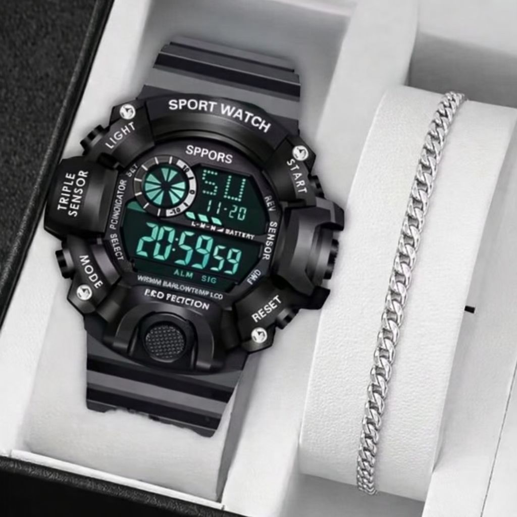 Kit Relógio C-Shok Resistente a Água Esportivo + Pulseira Prata em Oferta na Shopee