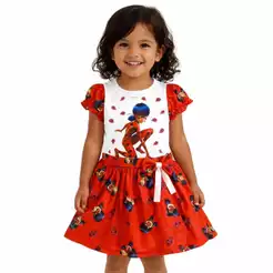Vestido suplex infantil temático da joaninha