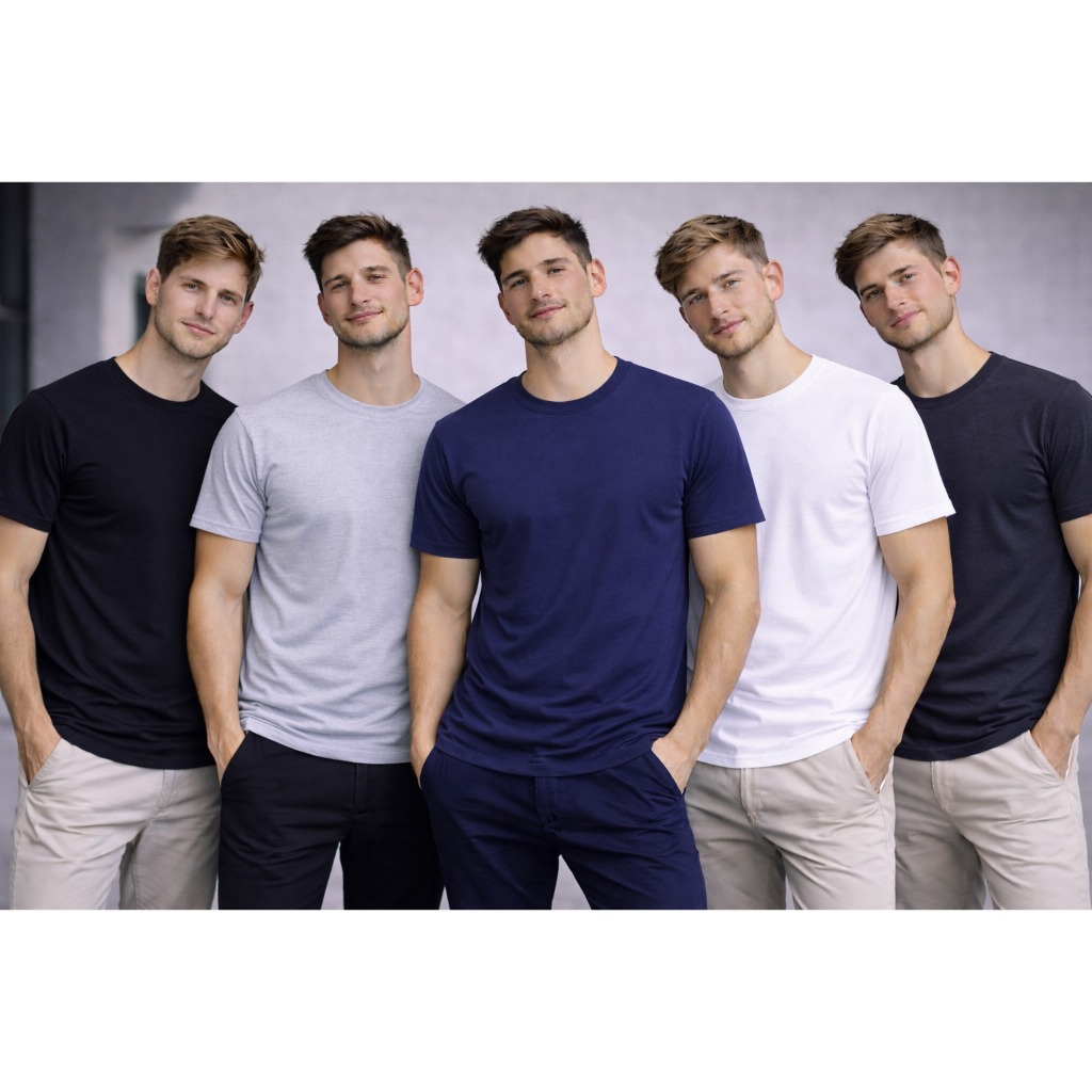 Kit Econômico 5 Camisetas Básicas Masculinas – Algodão Puro e Caimento Perfeito