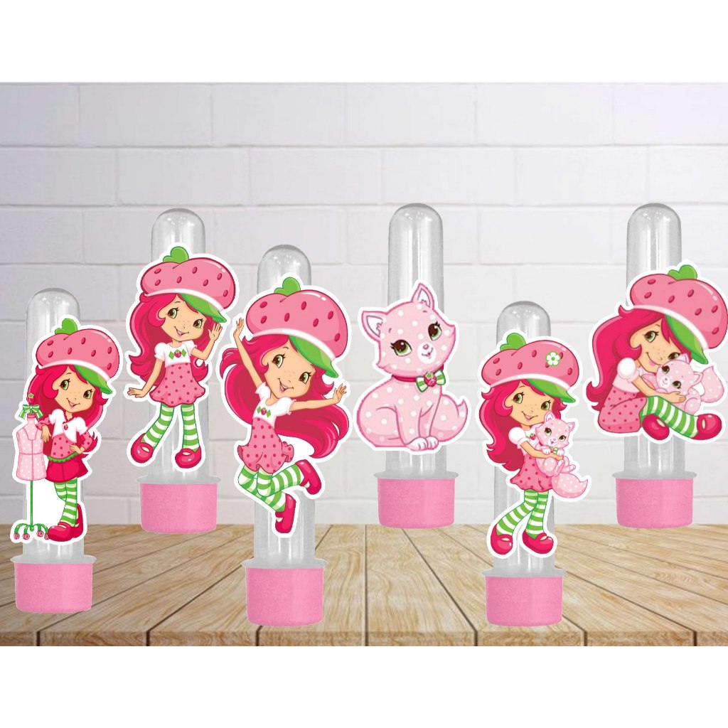 Apliques de Aniversário para Tubetes Moranguinho - Tags - Lembrancinhas - Festa Infantil - Papelaria Personalizada