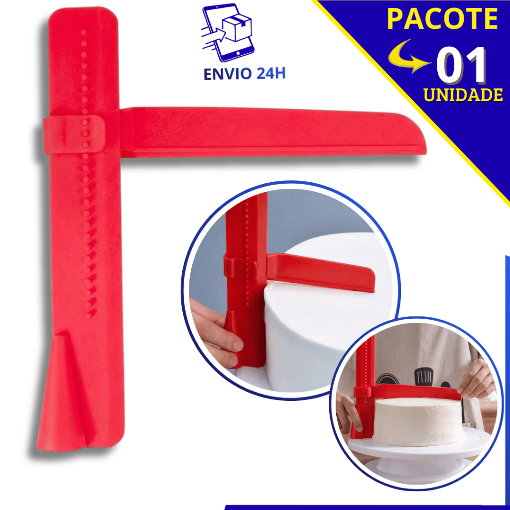 Espátula Niveladora Bolo Alisadora Regulável Ajustável Chantilly Ganache Perfeito 23,5cm