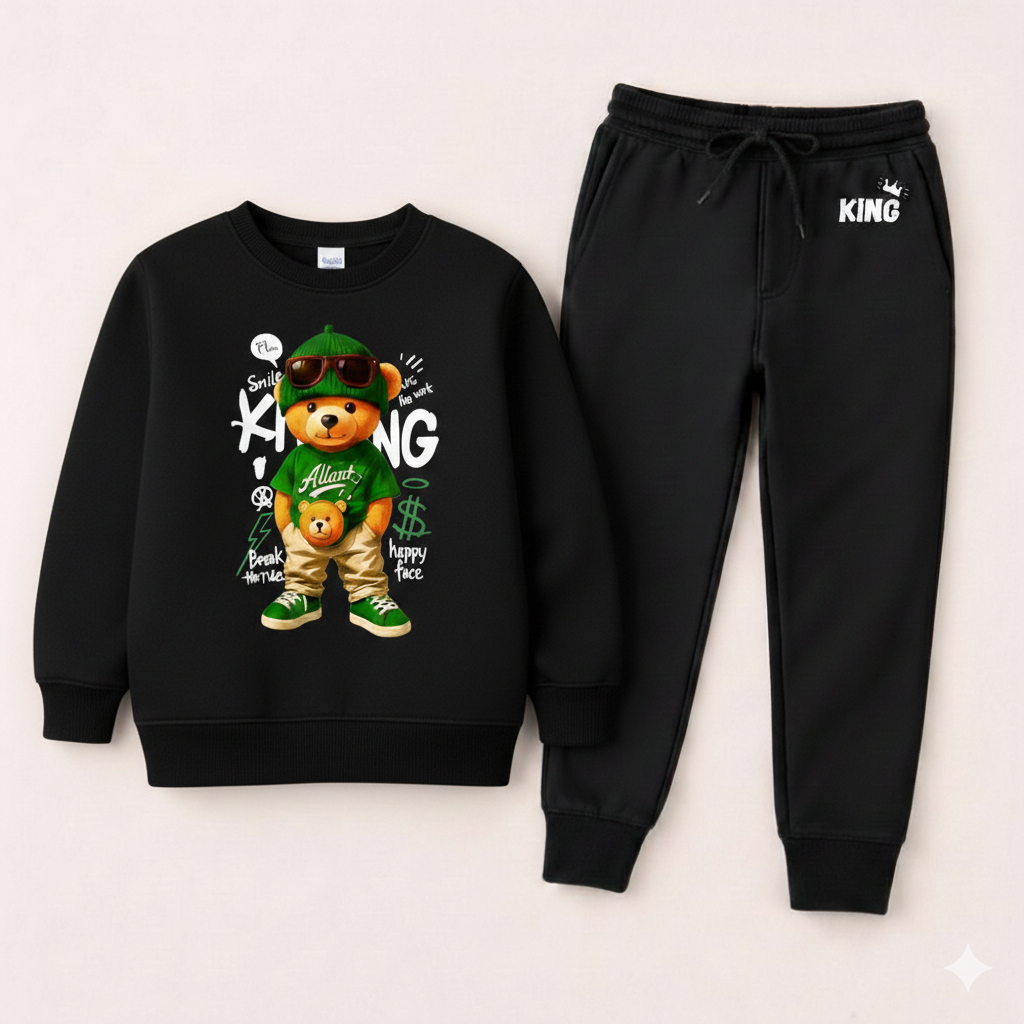 Conjunto moletom infantil juvenil masculino blusa de frio careca urso king de algodão tam 02 a 16
