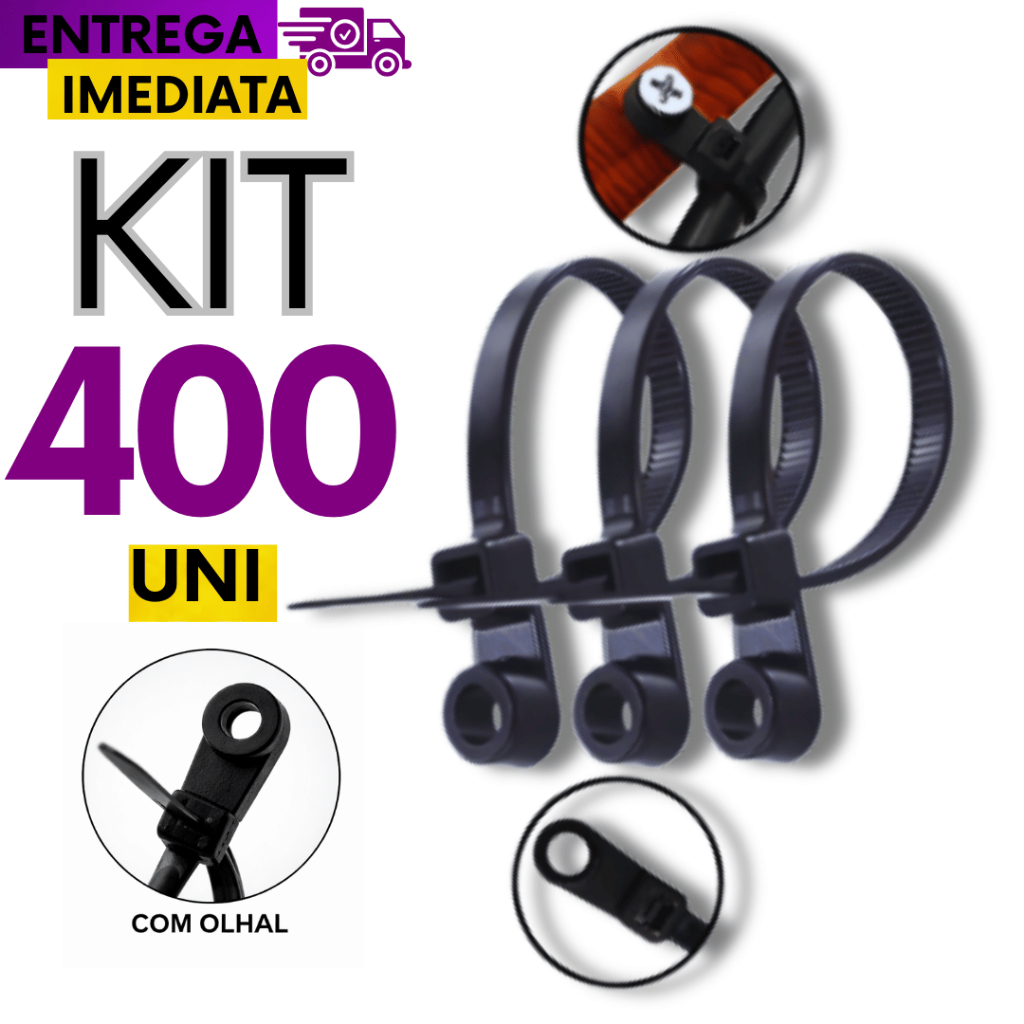 Jogo 400/300/200/100 Abraçadeiras com Olhal Para Fixação de Fios Tubos e Canos Obras e Casa Nylon