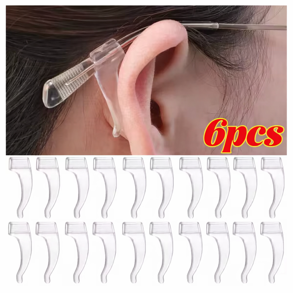 Kit Suporte Para Armação de Óculos Antiderrapante Par Gancho Orelha em Silicone Adulto Infantil 3 Pares Cor Transparente