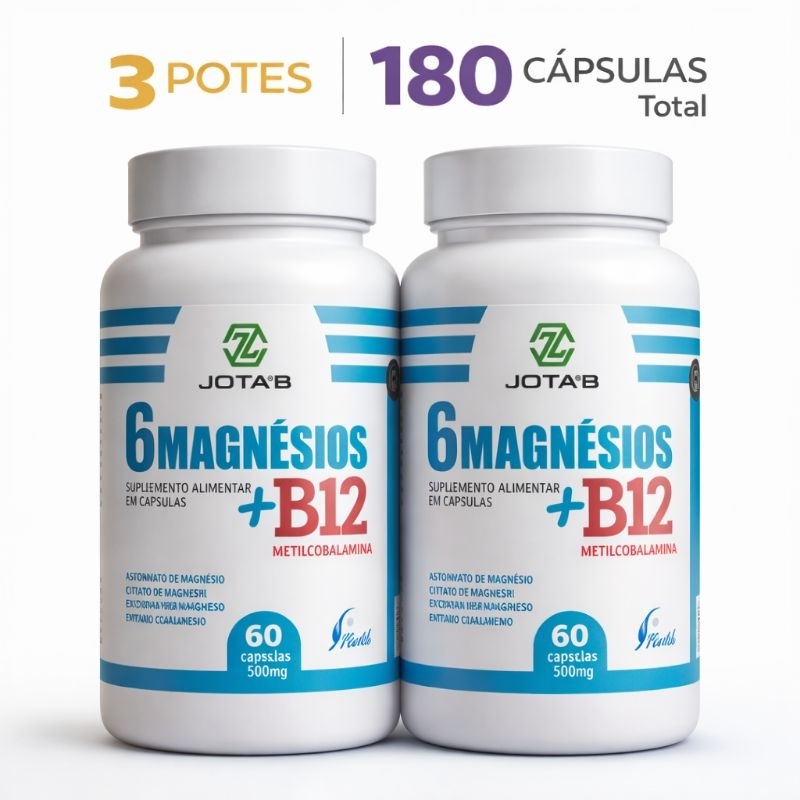 2 Potes de 6 Magnésio + B12(Metilcobalamina) - COMBO PROMOCIONAL 120 Cápsulas - Poucas Unidades em Oferta na Shopee