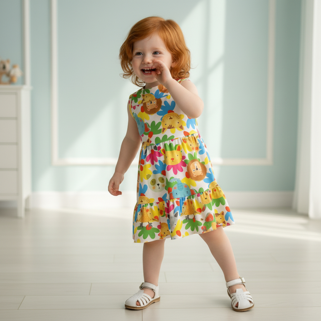 Vestido Infantil Feminino Regata Estampado em Malha Macia Leve para Dia a Dia Verão Modelos Sortidos