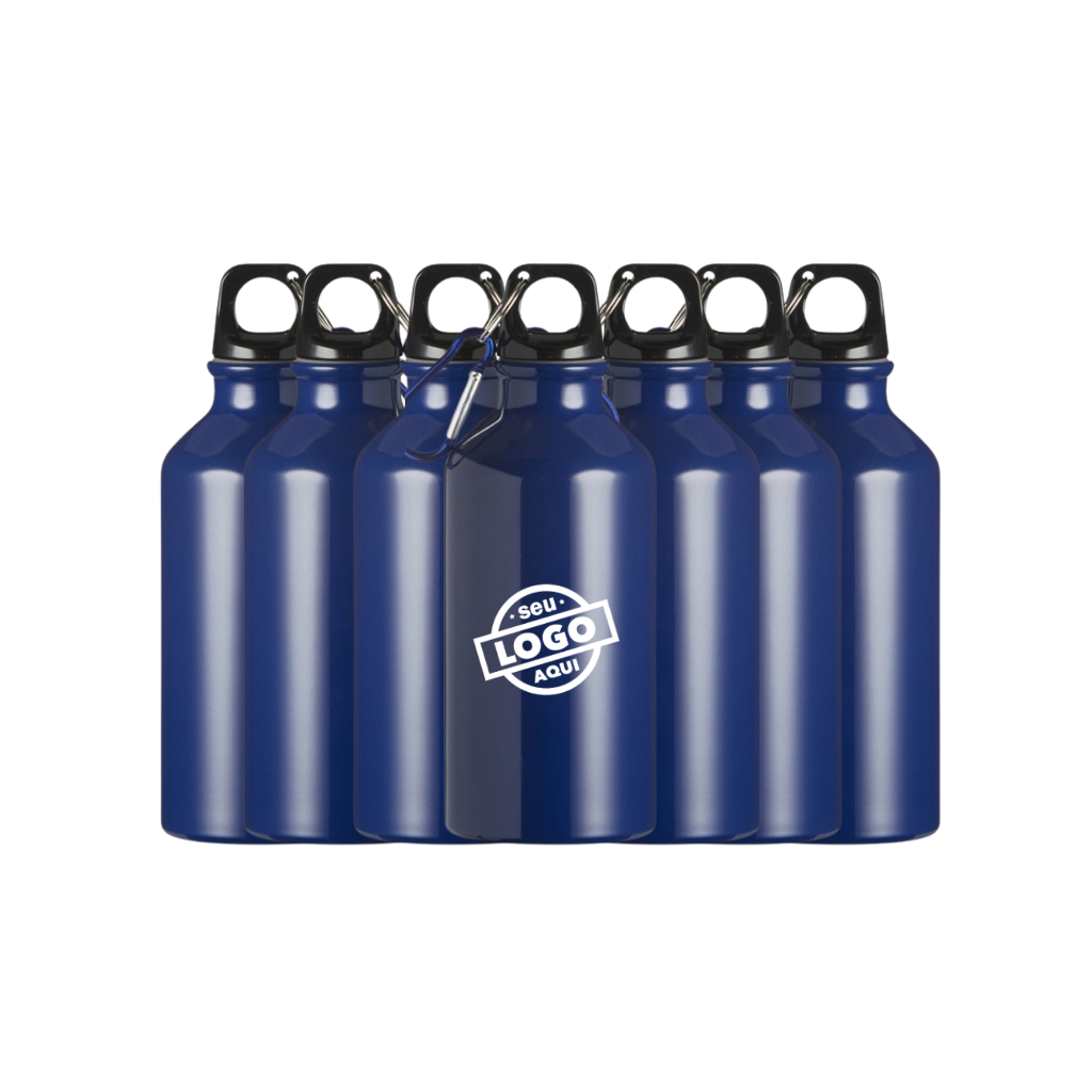 KIT COM 30 Garrafas Mosquetão Squeeze Alumínio 420ml Personalizada em Laser– Tampa Mosquetão | Produto Não Térmico